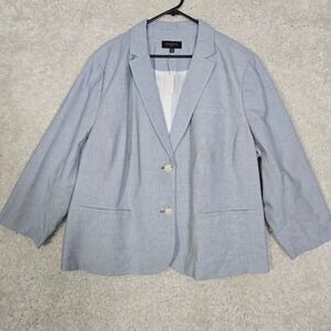Talbots Womens Blazer 24W Blue‎ White 2 Button Career Preppy Minimal Office